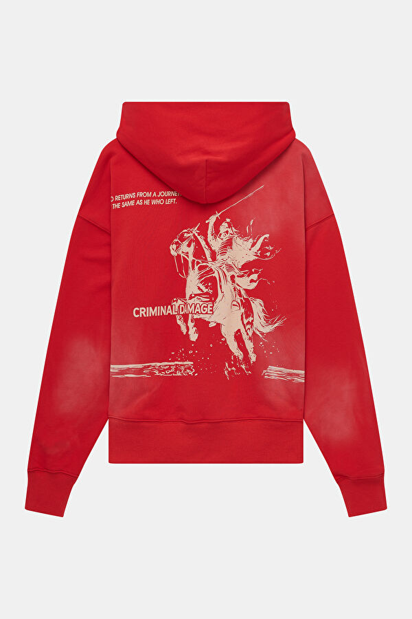 Kırmızı Oversize Kapuşonlu Erkek Sweatshirt 2
