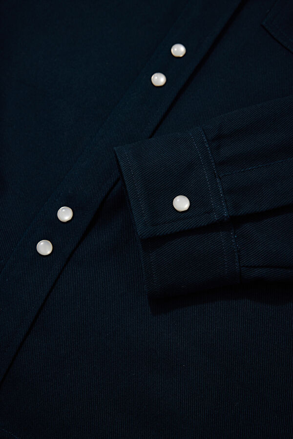 Relax Fit Navy Blue Embroidered Men's Shirt 4