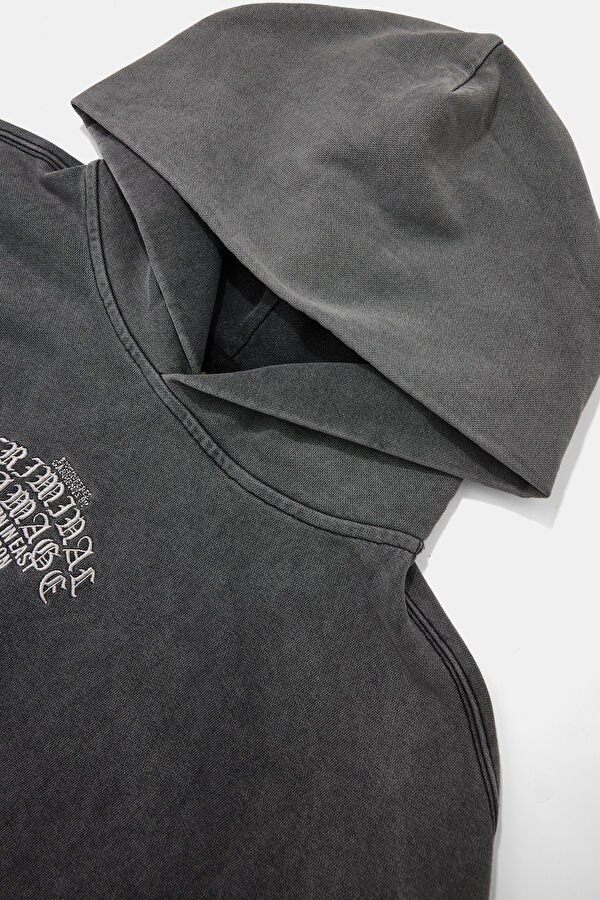 Antrasit Oversize Kapuşonlu Erkek Sweatshirt 3