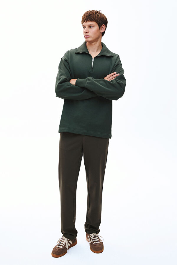 Khaki Straight Leg Viscose Men's Trousers
