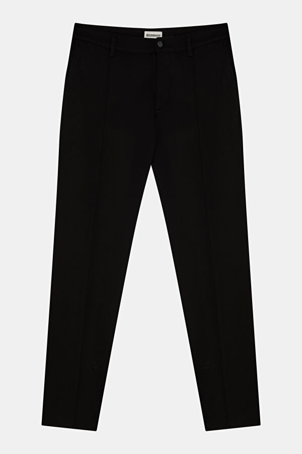 Black Viscose Men's Straight Leg Trousers