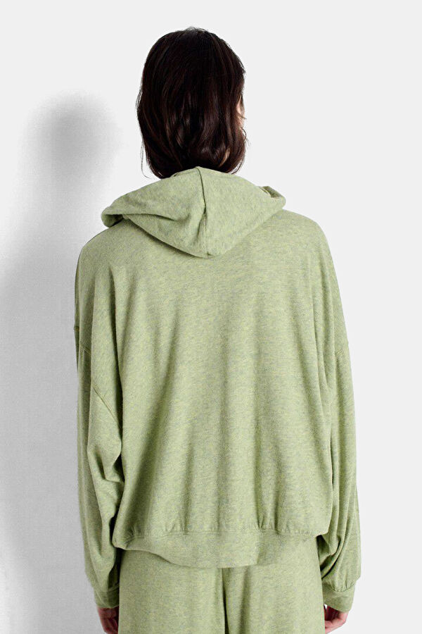 Haki Kapuşonlu Kadın Sweatshirt 3