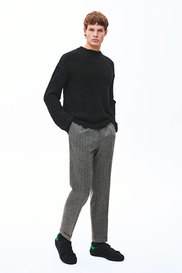 Black Straight Leg Wool Men's Trousers