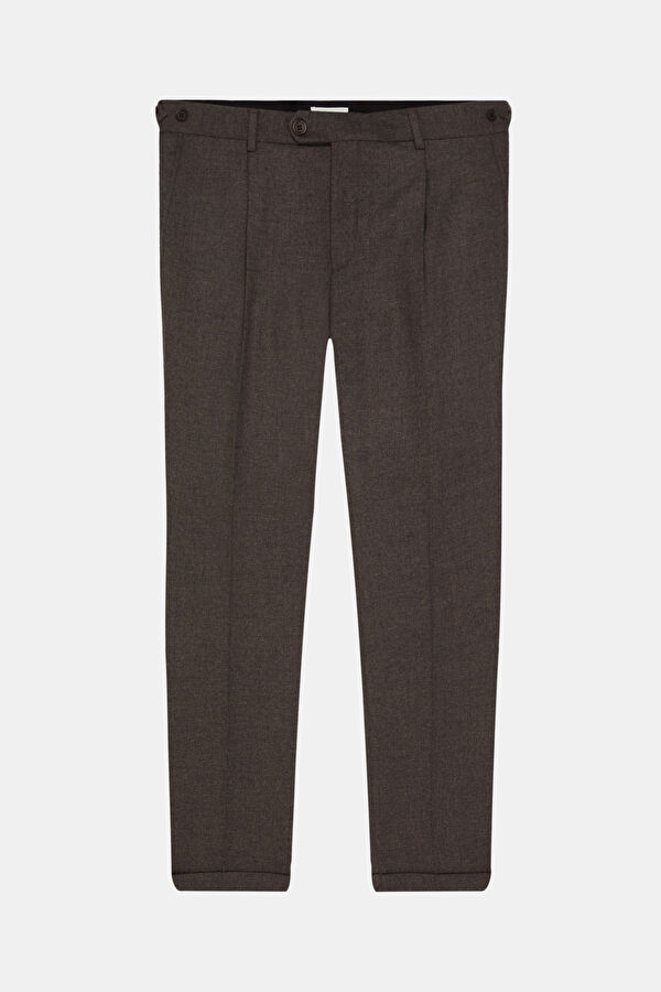 Coffee Brown Straight Leg Wool Men's Trousers