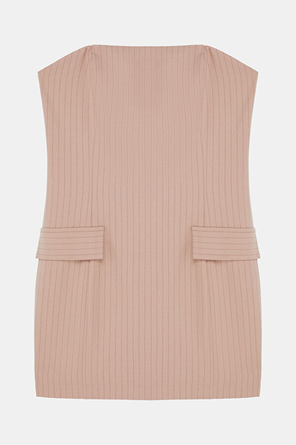 Light Pink Striped Short Women's Dress 5
