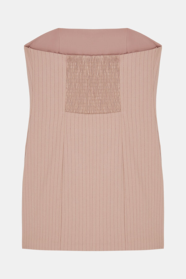 Light Pink Striped Short Women's Dress 6