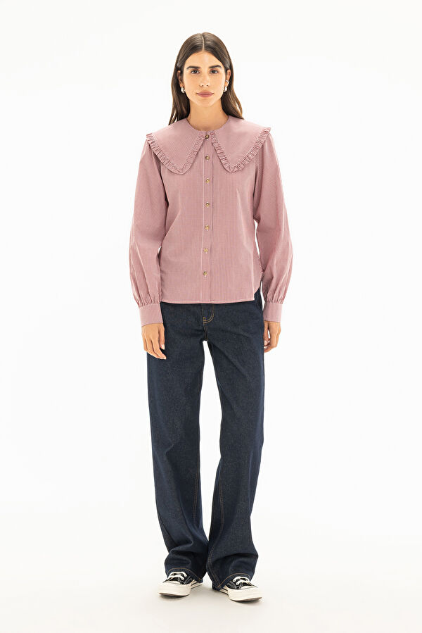 Women's Shirt with Gingham Pattern and Peter Pan Collar 3