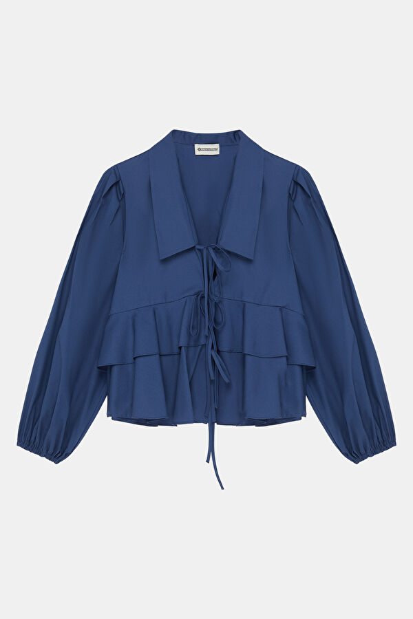 Navy Blue Long-Sleeved Women's Blouse