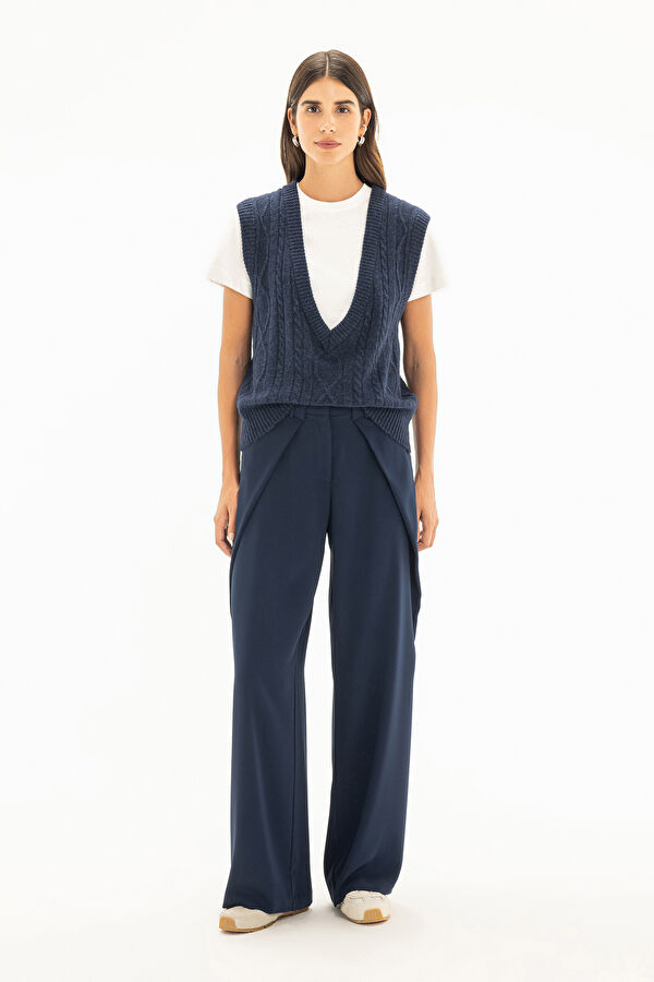 Navy Blue Straight Leg Women's Trousers
