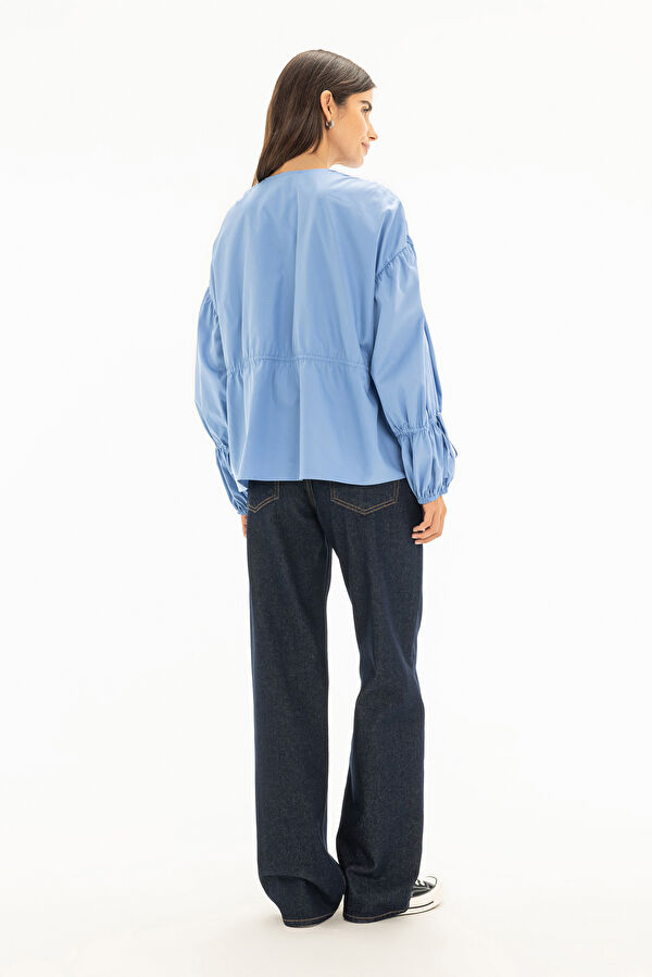 Blue Long-Sleeved Women's Blouse 2