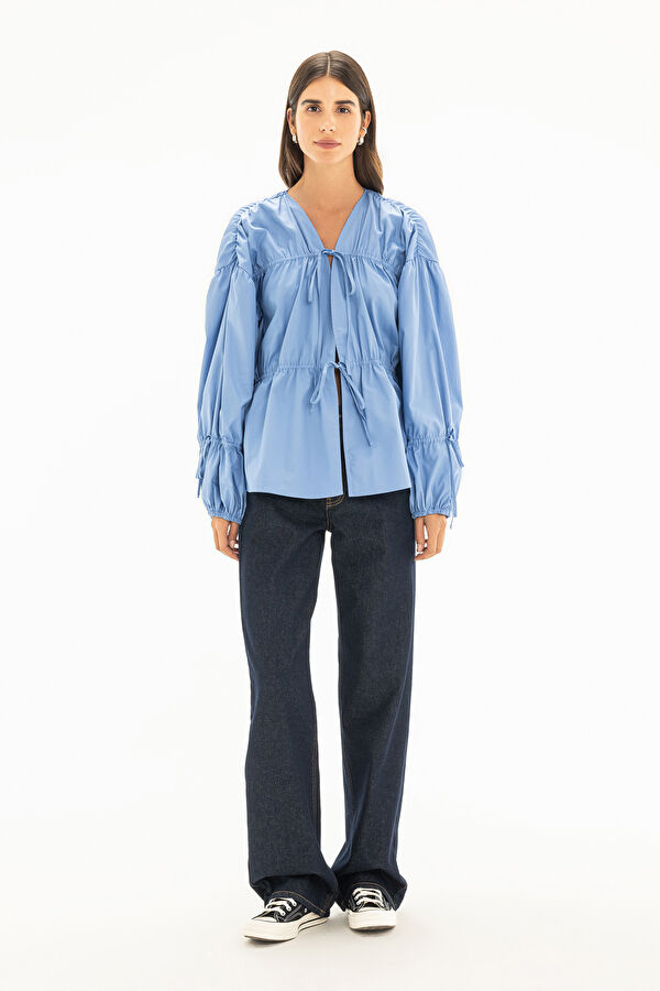 Blue Long-Sleeved Women's Blouse 3