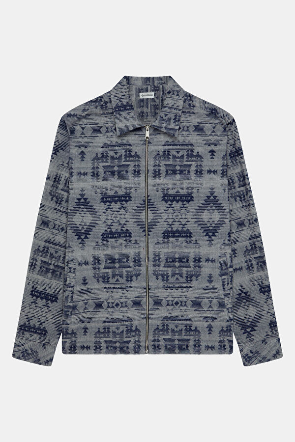 Grey Ethnic Pattern Regular Men's Shirt