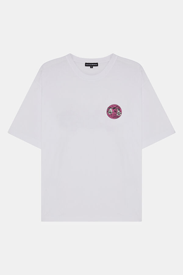 Libra 2.0 Oversize White Crew Neck Printed Men's T-Shirt