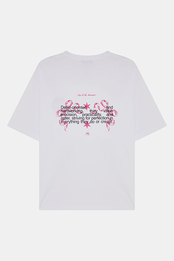 Libra 2.0 Oversize White Crew Neck Printed Men's T-Shirt 2