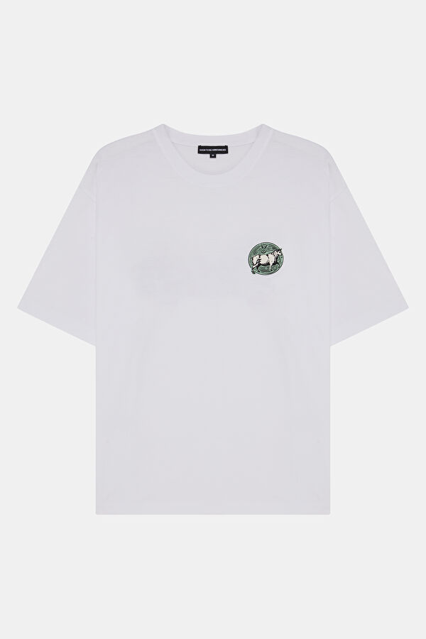 Taurus 2.0 Oversize Beyaz Bisiklet Yaka Baskılı Erkek T-Shirt 4