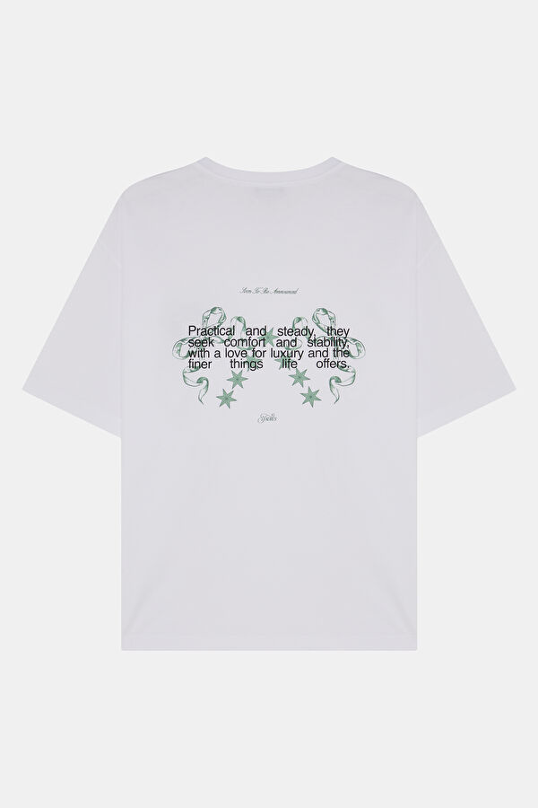 Taurus 2.0 Oversize Beyaz Bisiklet Yaka Baskılı Erkek T-Shirt 5