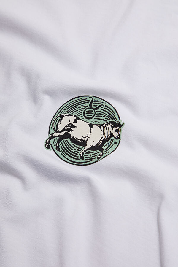Taurus 2.0 Oversize Beyaz Bisiklet Yaka Baskılı Erkek T-Shirt 7