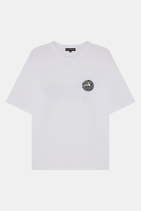 Capricorn 2.0 Oversize Beyaz Bisiklet Yaka Baskılı Erkek T-Shirt