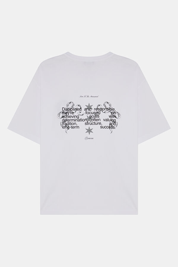 Capricorn 2.0 Oversize Beyaz Bisiklet Yaka Baskılı Erkek T-Shirt 2