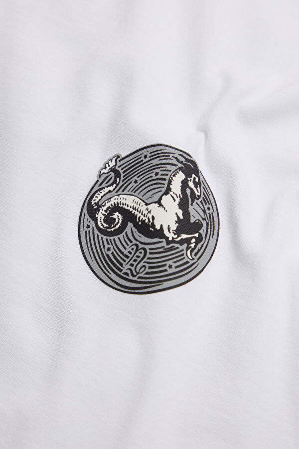 Capricorn 2.0 Oversize Beyaz Bisiklet Yaka Baskılı Erkek T-Shirt 4