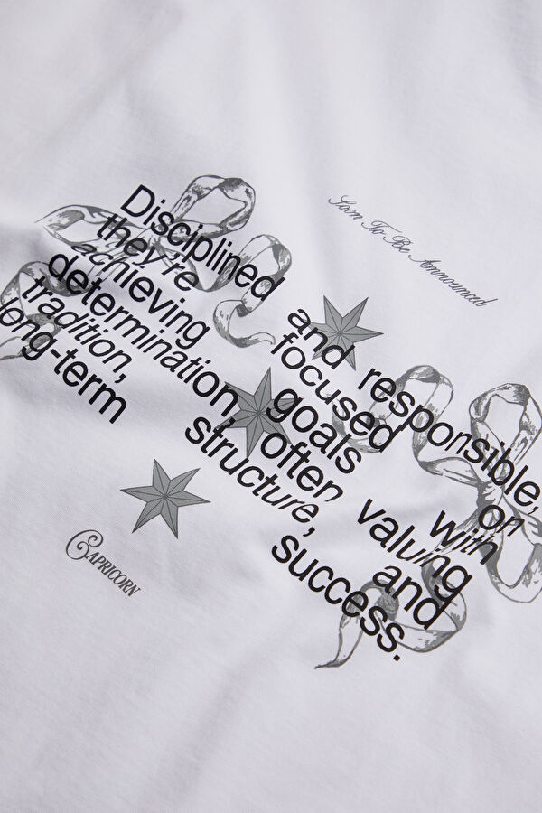 Capricorn 2.0 Oversize Beyaz Bisiklet Yaka Baskılı Erkek T-Shirt 5