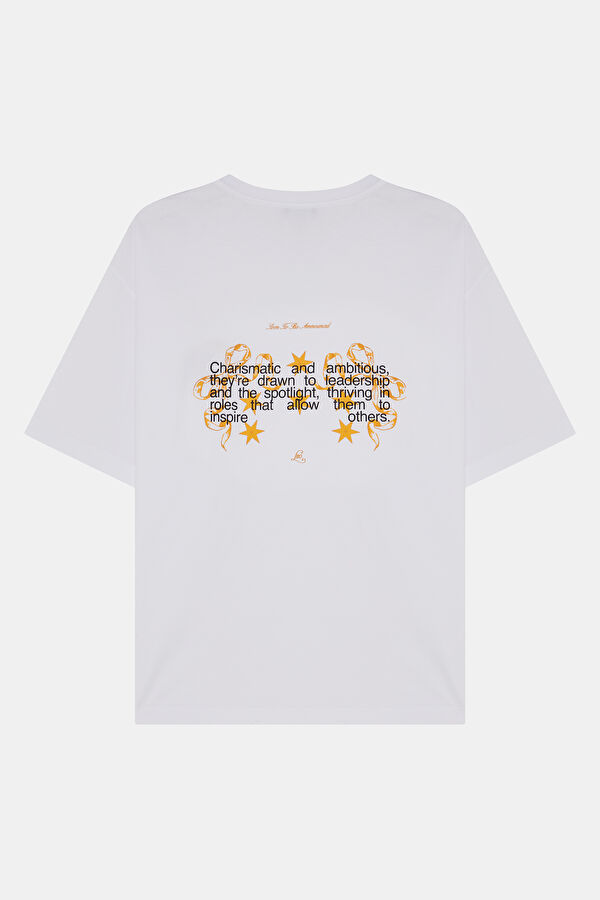 Leo 2.0 Oversize Beyaz Bisiklet Yaka Baskılı Erkek T-Shirt 5