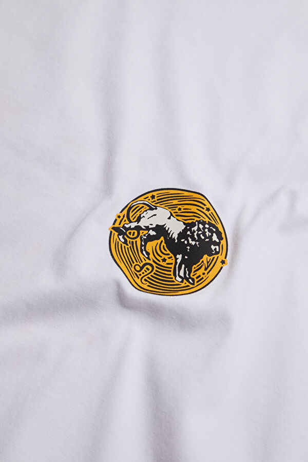 Leo 2.0 Oversize Beyaz Bisiklet Yaka Baskılı Erkek T-Shirt 7