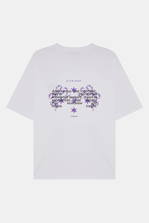 Saggitarius 2.0 Oversize White Crew Neck Printed Men's T-Shirt 4