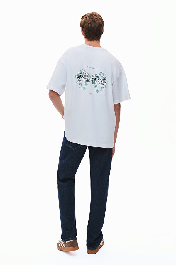 Taurus 2.0 Oversize Beyaz Bisiklet Yaka Baskılı Erkek T-Shirt 2