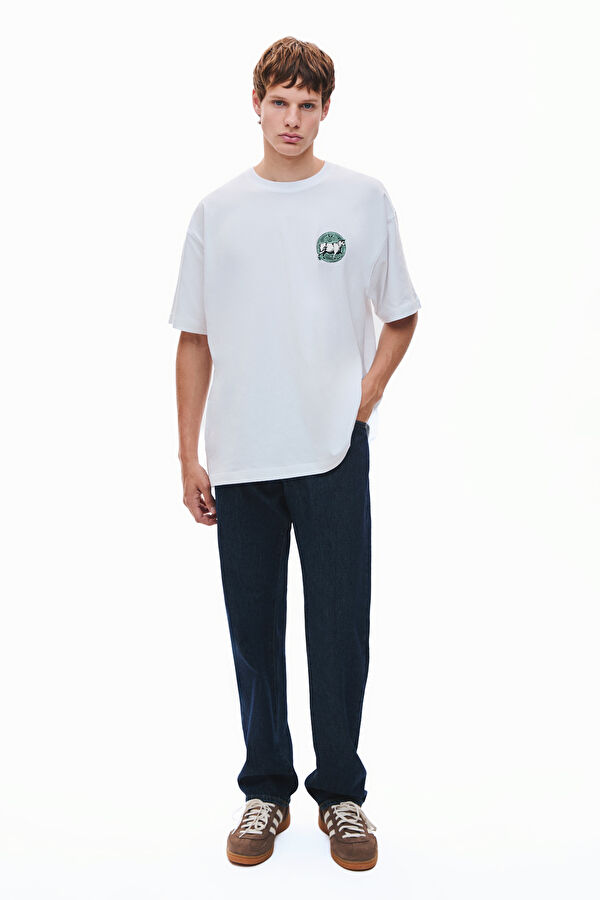 Taurus 2.0 Oversize Beyaz Bisiklet Yaka Baskılı Erkek T-Shirt 3