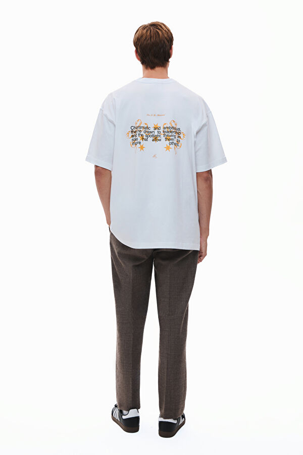Leo 2.0 Oversize Beyaz Bisiklet Yaka Baskılı Erkek T-Shirt 2