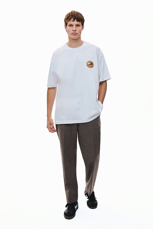 Leo 2.0 Oversize Beyaz Bisiklet Yaka Baskılı Erkek T-Shirt 3