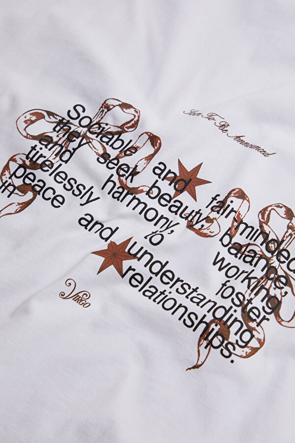 Virgo 2.0 Oversize White Crew Neck Printed Men's T-Shirt 7