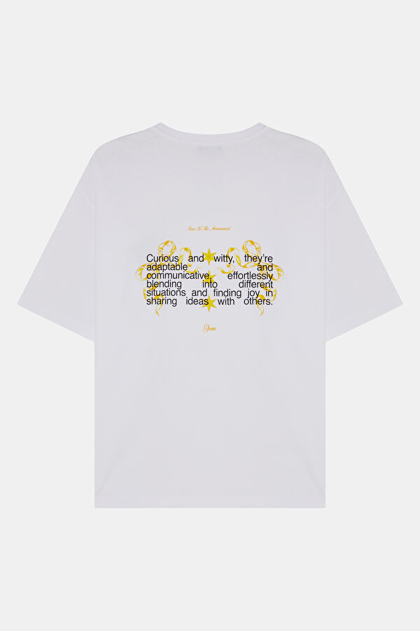 Gemini 2.0 Oversize Beyaz Bisiklet Yaka Baskılı Erkek T-Shirt 2