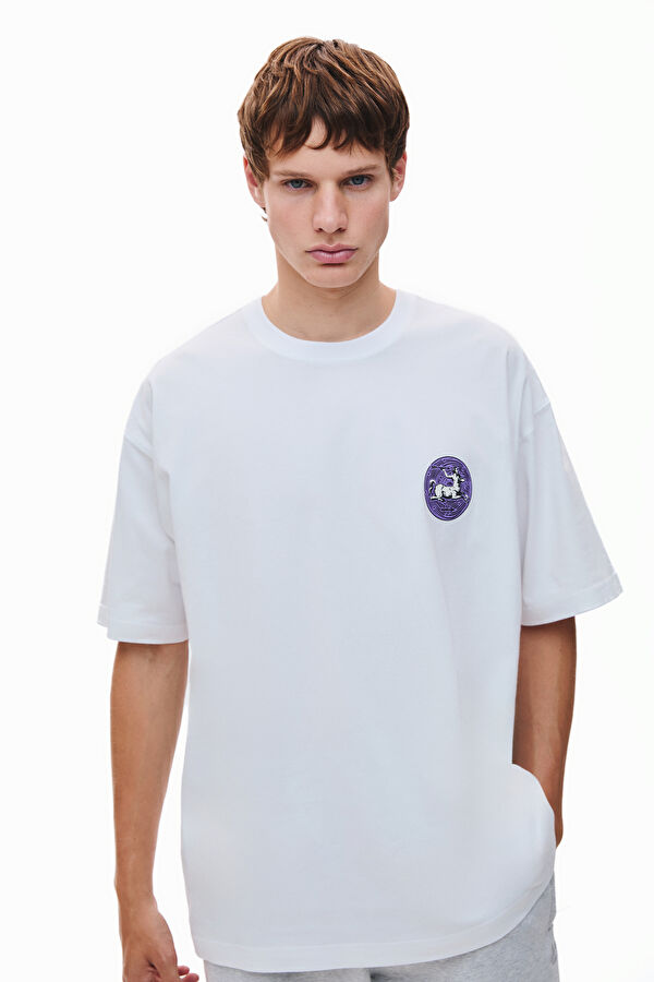 Saggitarius 2.0 Oversize White Crew Neck Printed Men's T-Shirt