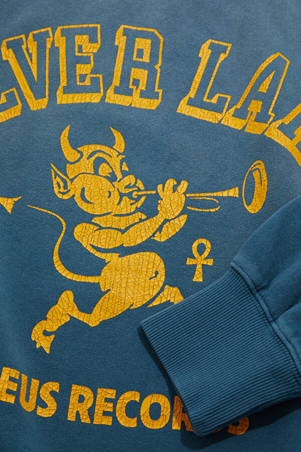 Mavi Oversize Bisiklet Yaka Erkek Sweatshirt 4