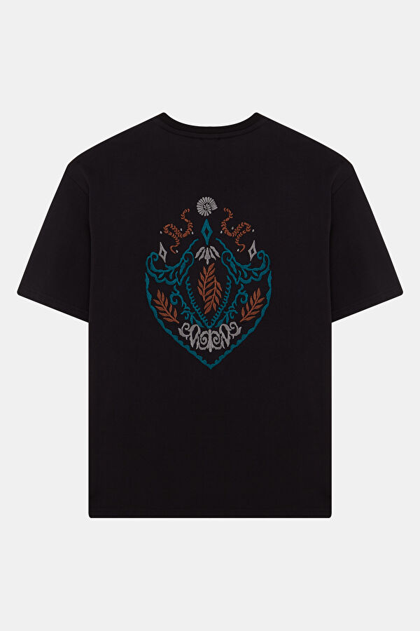 Black Crew Neck Embroidered Men's T-Shirt 2