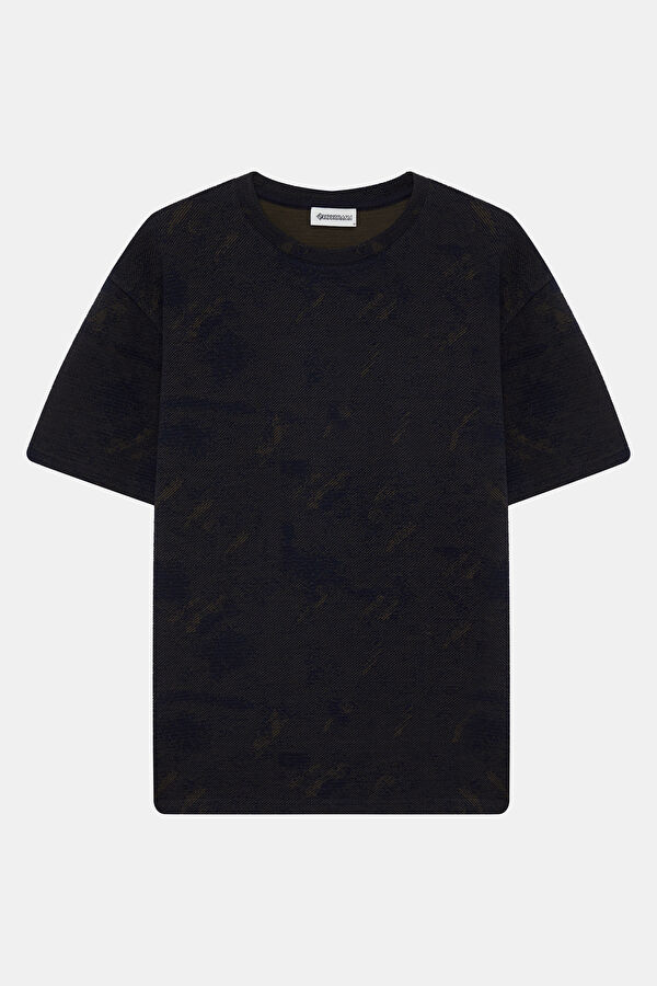 Navy Blue Crew Neck Textured Men's T-Shirt