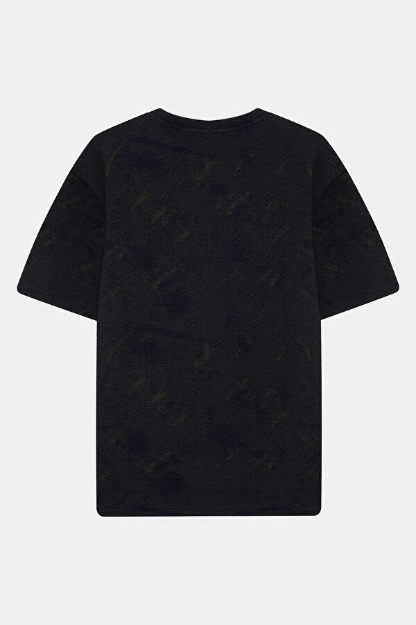 Navy Blue Crew Neck Textured Men's T-Shirt 2