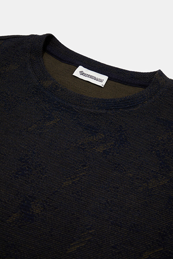 Navy Blue Crew Neck Textured Men's T-Shirt 3