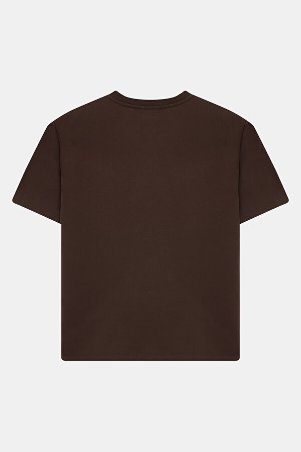 Coffee Brown Crew Neck Embroidered Men's T-Shirt 2