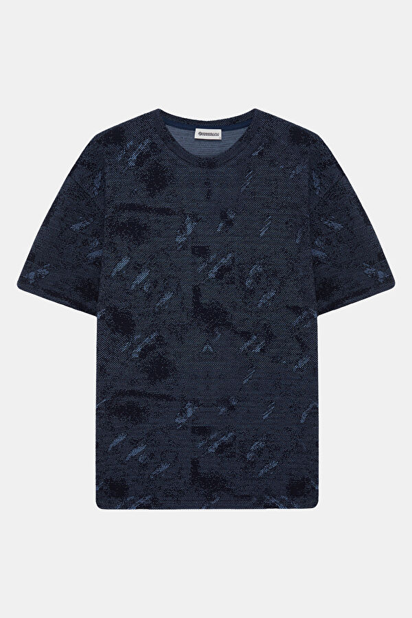 Lacivert Bisiklet Yaka Dokulu Erkek T-Shirt 4