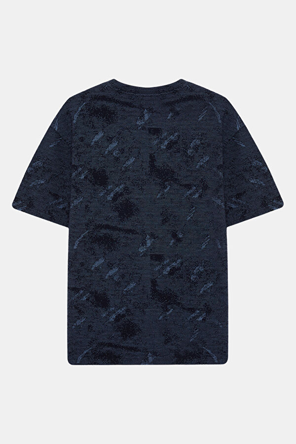 Lacivert Bisiklet Yaka Dokulu Erkek T-Shirt 5