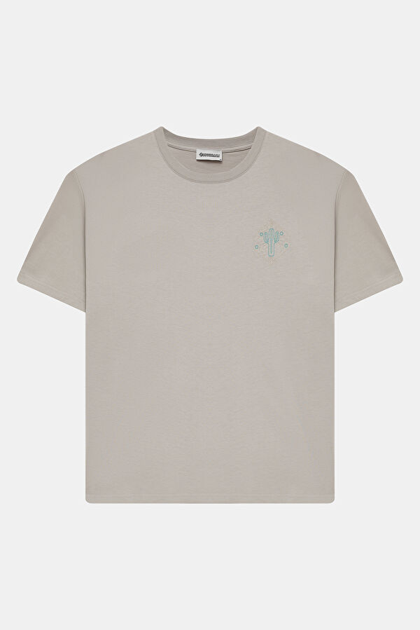 Light Grey Crew Neck Embroidered Men's T-Shirt