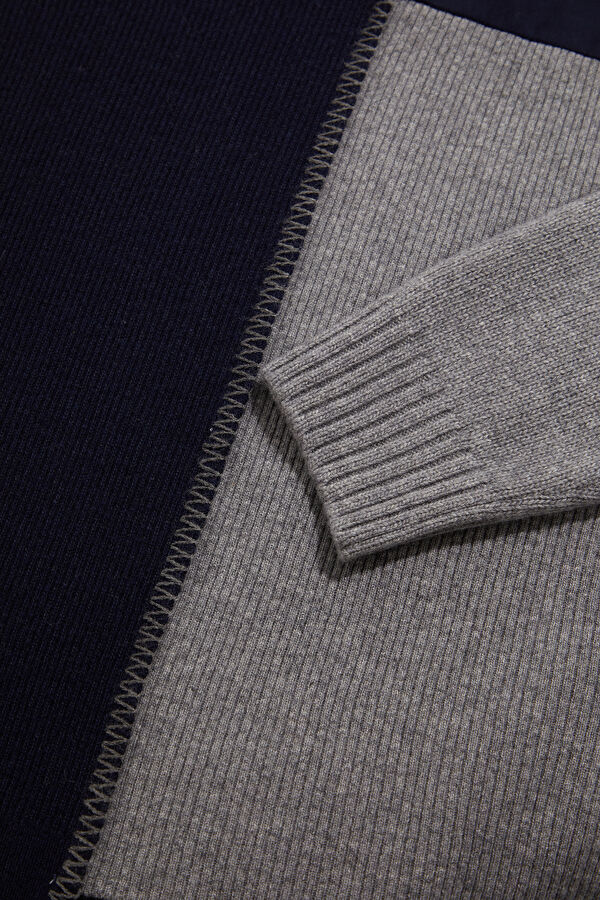 Navy Blue Men's Wool Knit Sweater with Trim Details 4