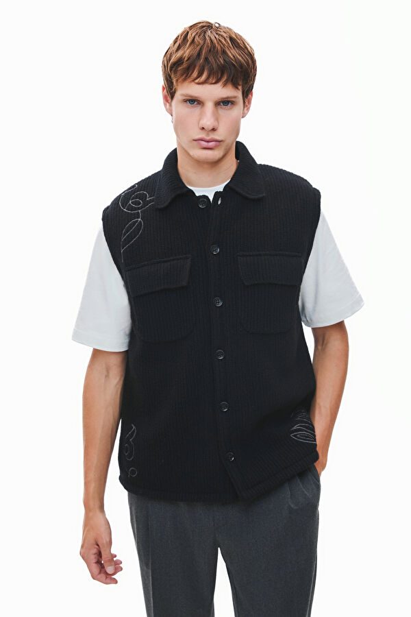 Black Embroidered Men's Vest