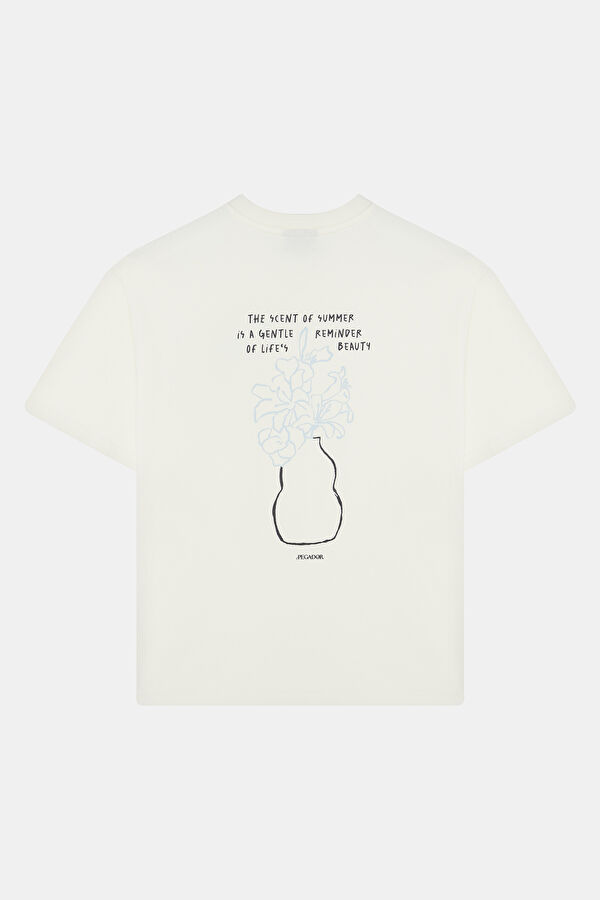 Relax Kalıp Ekru Bisiklet Yaka Baskılı T-Shirt 2