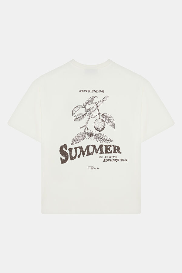 Relax Fit Ecru Bicycle Collar Printed Tshirt 2