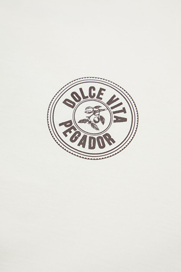 Relax Fit Ecru Bicycle Collar Printed Tshirt 4