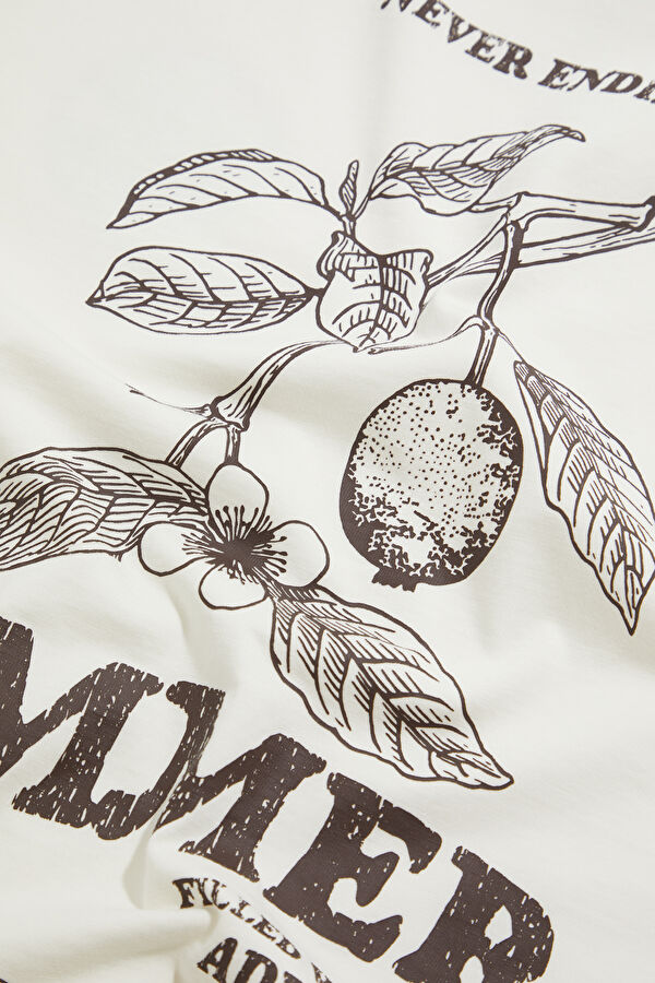 Relax Fit Ecru Bicycle Collar Printed Tshirt 5